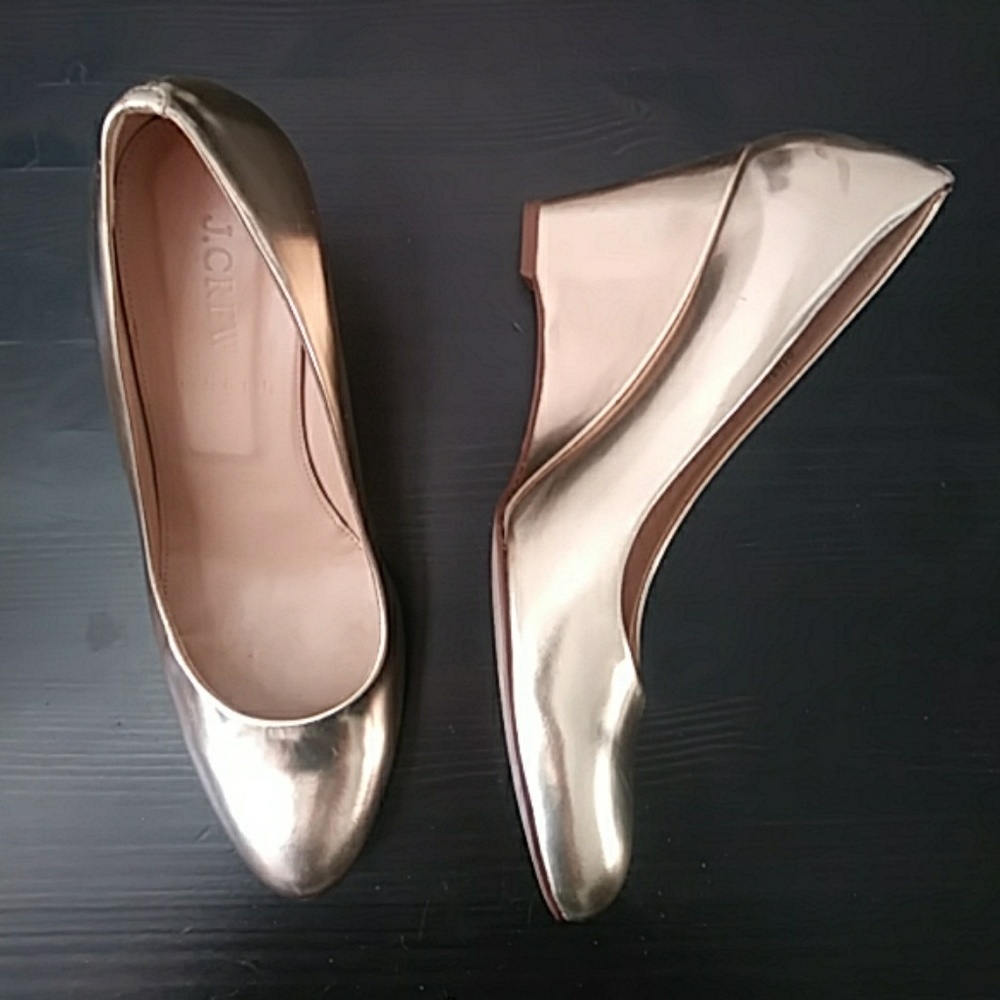 Jcrew sz 6.5 gold metallic leather wedges